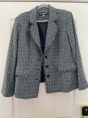 Karl Lagerfeld Elizabeth Frayed Collar Tweed Jacket